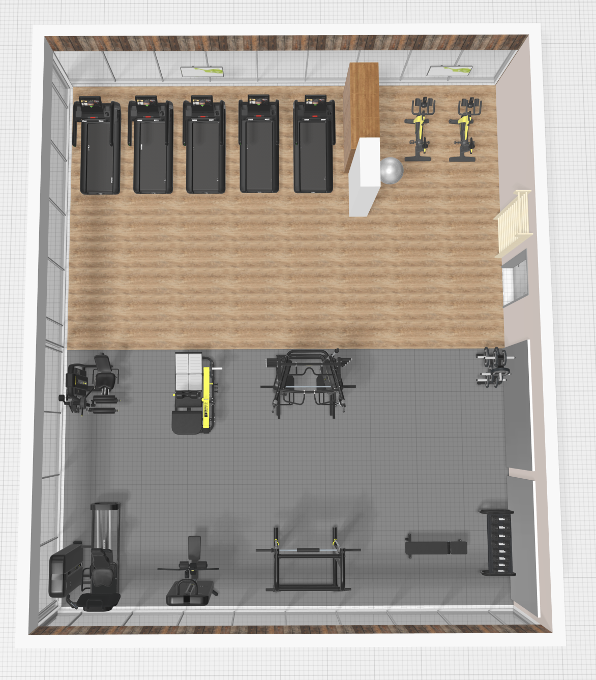 Projeto de área fitness para incorporadora — render 3D