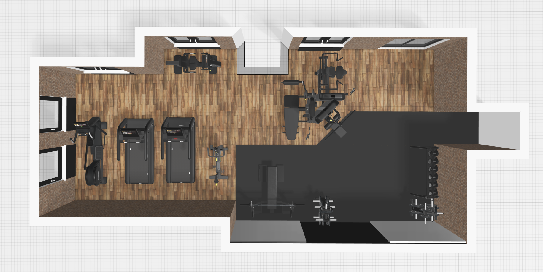 Projeto de área fitness para incorporadora — render 3D