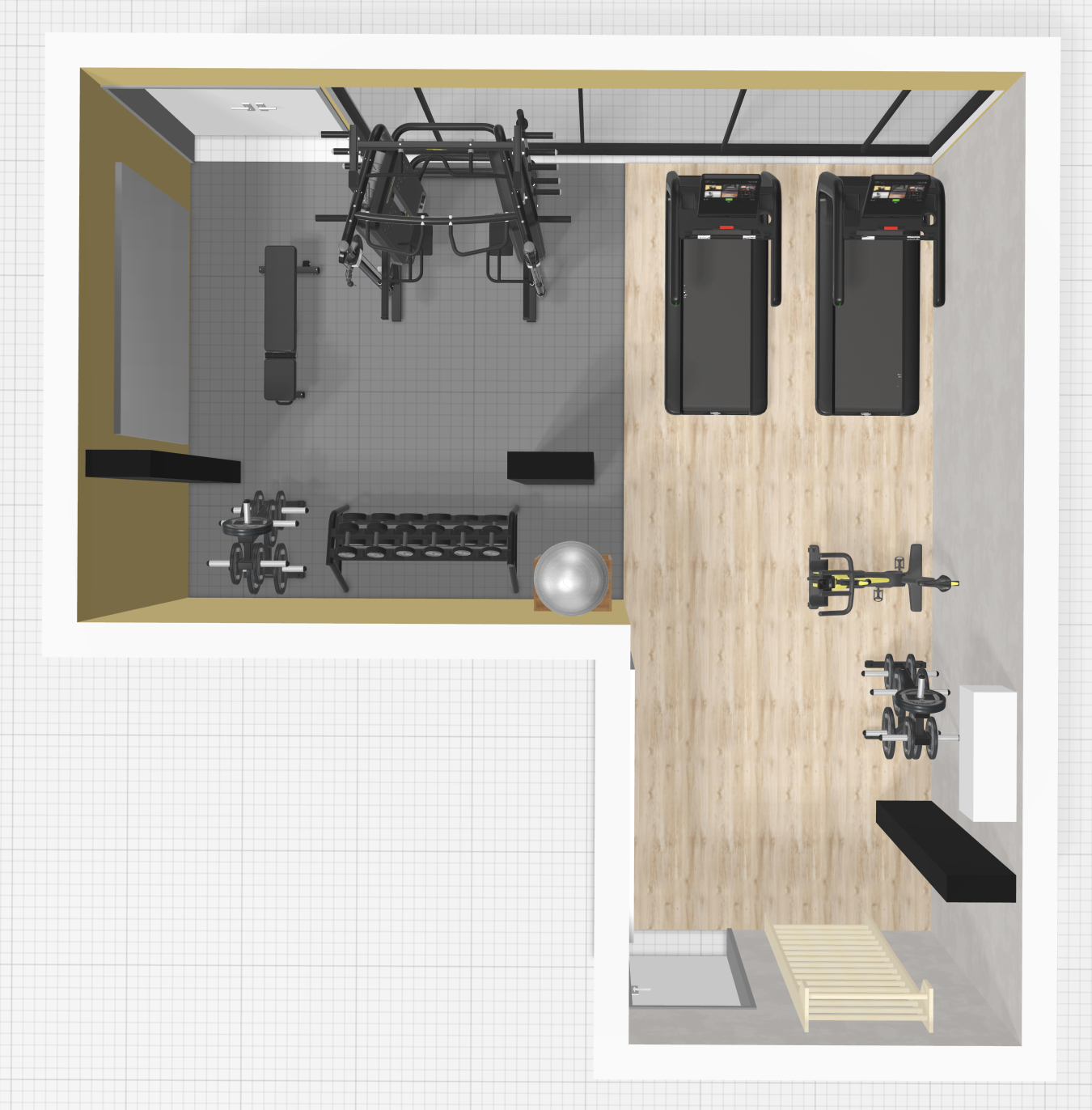 Projeto de área fitness para incorporadora — render 3D
